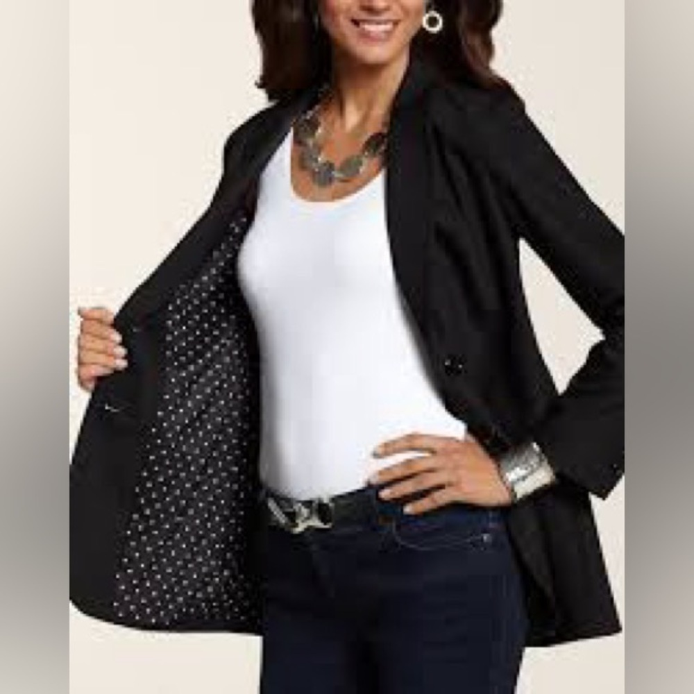 Chico's black blazer, jacket, 3 button sleeve, 2 button at closure size 1 Chico - Picture 5 of 5